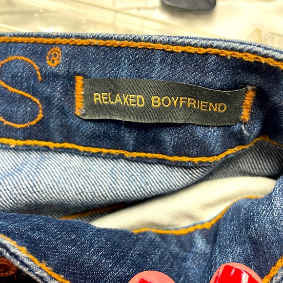 Jag Jeans Med/Dark Wash Distressed Rolled Relaxed Boyfriend Jeans Sz 0P - Picture 6 of 7